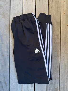 Adidas Men’s S Black Jogger Sweatpants with Logo Blk w/White Stripes